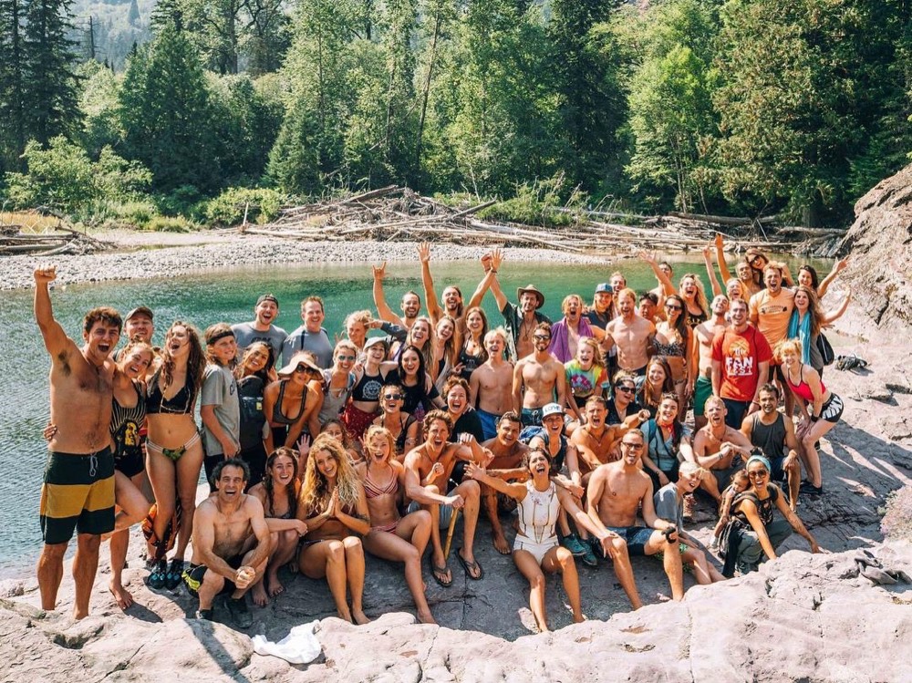 Group photo at a mountain swimming hole